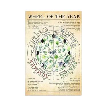 Imagem de Placa De Metal Retrô Com Rodas Do Ano, Tema Bruxa, Para Decoração De P
