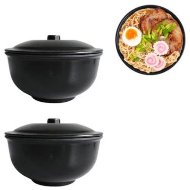 Imagem de 2 Tigelas Preta em Melamina 960ml Para Sopas Pote com Tampa - Fx