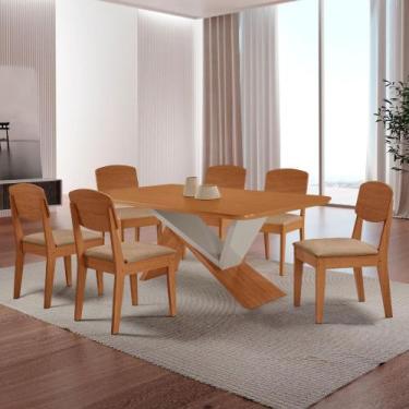 Imagem de Mesa de Jantar Yasmin 180 Tampo MDF Laminado Canto Copo e 6 Cadeiras C