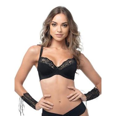 Imagem de Sutiã Lousane DeMillus 064086 com aro e renda, Preto, 52