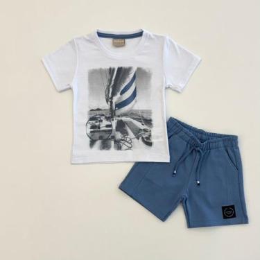 Imagem de Conjunto Milon Infantil Menino Camiseta Branca Navio e Bermuda Azul Ve