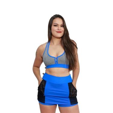 Imagem de Shorts Saia Fitness Life com Bolso -  Azul e Preto - M-Feminino