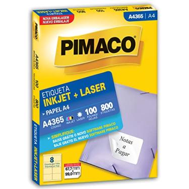 Imagem de Etiqueta Adesiva Pimaco, Ink-Jet/Laser A4, A4365, Branca, 67.7x99mm, embalagem com 100 fls-800 etiquetas, 874985