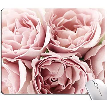 Imagem de Mouse pad floral fofo, mouse pad quadrado à prova d'água, base de borracha antiderrapante para computador de escritório, 24 x 20 x 0,3 cm, rosas rosa
