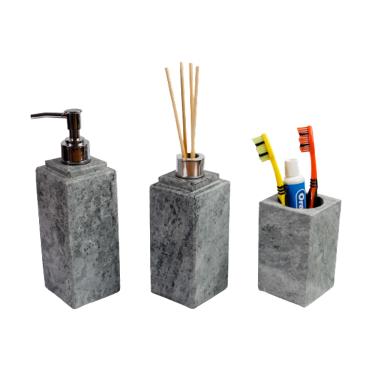 Imagem de Kit Banheiro Bancada Lavabo Luxo em Pedra Sabão N01 Prata