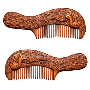 Imagem de Estátua de buxo esculpida em madeira chinesa arte de madeira esculturas de fênix pente de cabelo feminino pavão vintage desembaraçador de dentes largos carteira tamanho maquiagem escova de cabelo de viagem escova de presente estática mãe escolha cuidados dentes finos