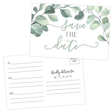 Imagem de 50 cartões de eucalipto Save The Date para casamento, noivado, aniversário, chá de bebê, festa de aniversário, madeira, convites de cartão postal