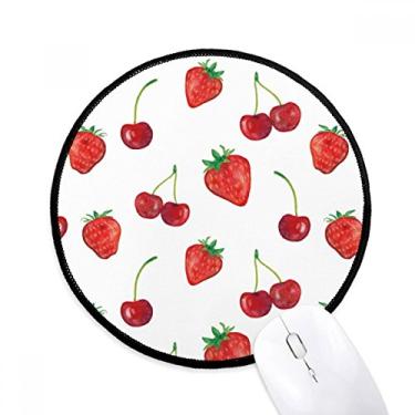 Imagem de Tapete de mouse com estampa de ilustração de frutas vermelhas de morango para mesa de escritório tapete redondo para computador