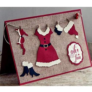 Imagem de Moldes de corte de enfeite de natal, faça você mesmo scrapbooking artista de corte de metal estêncil vestido de senhora de natal chapéu bota floco de neve corte de matrizes para ferramentas de fabricação de álbum de cartão