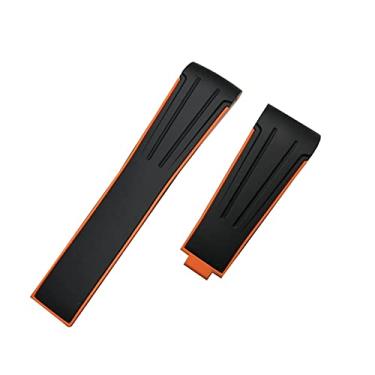 Imagem de GANYUU Pulseira de relógio de borracha de silicone de extremidade curvada de 20 mm para pulseira de função para Daytona para submarino GMT Explorer 2 cinto (cor: laranja preto, tamanho: sem fivela)