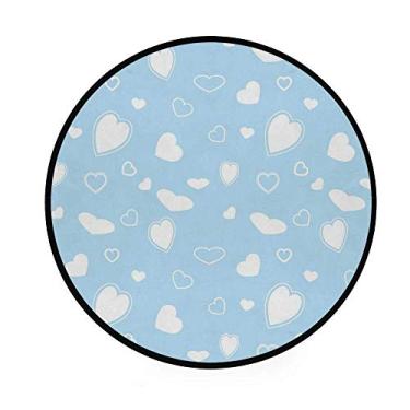 Imagem de Tapete redondo para engatinhar, sem costura, corações brancos em azul, sala de estar, quarto, decoração de casa, tapete antiderrapante, tapete macio, diâmetro 92 cm