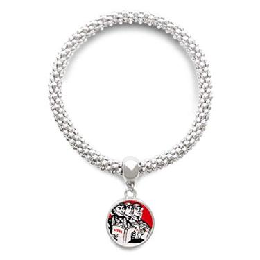 Imagem de DIYthinker Bracelete de prata vermelha com pingente de joia e corrente ajustável de soldado camponês de trabalhador