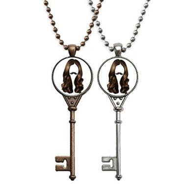 Imagem de OFFbb-USA Colar feminino barba, cabelo ondulado, Art Deco, presente, chaveiro, pingente, joias, decoração de casal