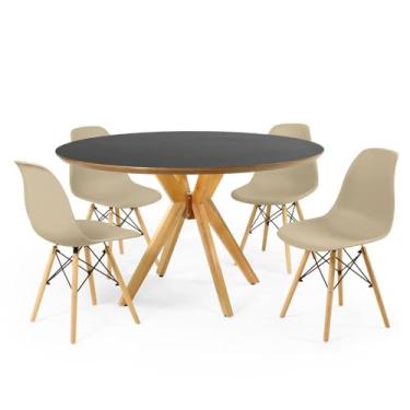 Imagem de Conjunto Mesa de Jantar Redonda Marci Premium Preta 120cm com 4 Cadeiras Eames Eiffel - Nude