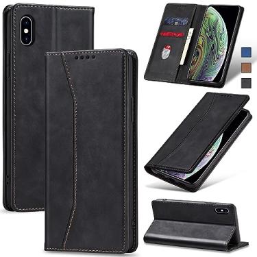 Imagem de Jasonyu Flip Carteira Capa para iPhone X/XS,Capinha Folio Magnética de Couro com Suporte para Cartão,Suporte para Chute - Protetora Durável de TPU à Prova de Choque para Telefone,Preto