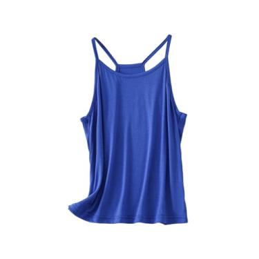 Imagem de Regatas femininas de verão, alças finas, costas nadadoras, cor sólida, gola redonda, camiseta de ioga folgada, Azul, XXG