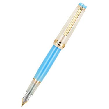 Imagem de JINHAO 82 Caneta-tinteiro de resina com ponta fina de irídio com conversor, caneta de escrita com clipe dourado (azul)