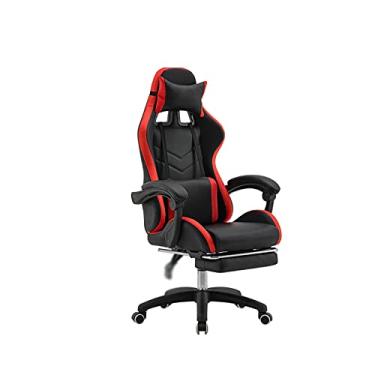 Imagem de Cadeira ergonômica de videogame cadeiras de mesa de computador com apoio para os pés e suporte lombar cadeira de escritório executiva cadeira de jogos de couro (cor: branco) (preto)