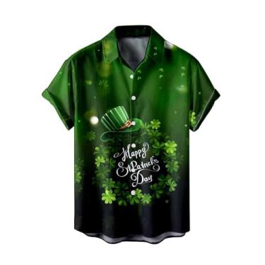 Imagem de Camiseta masculina divertida do Dia de São Patrício Green Clover Saint Pattys Day Ahola camisas havaianas de manga curta com botões, 035-preto, GG