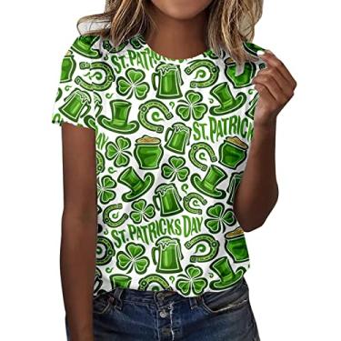 Imagem de Camiseta feminina do Dia de São Patrício Shamrock Irish Trendy Tees casual ajuste solto manga curta estampa trevo tops trevo, 011-verde, M