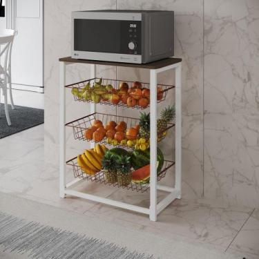 Imagem de Fruteira com Suporte para Micro-ondas Barcelona Aço Branco Cesto Cobre