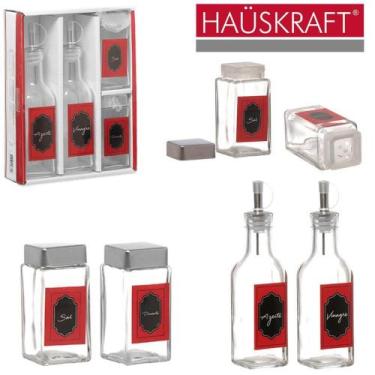 Imagem de Galheteiro De Vidro Com Tampa De Inox 4 Pecas 150 / 120ml Hauskraft