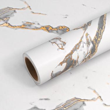 Imagem de VEELIKE Bancadas luxuosas de ouro branco para cozinha, papel de contato de mármore para bancadas, papel de parede de mármore à prova d'água, 81 cm x 890 cm, papel de contato de granito fosco para