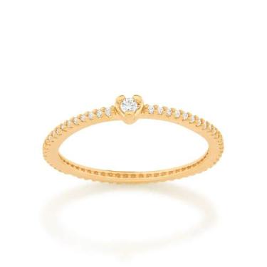 Imagem de Anel Rommanel Solitário Cravejado Zircônia Folheado 512895, 12, Dourad