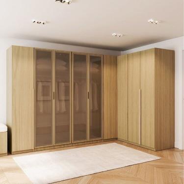 Imagem de Guarda-Roupa Modulado de Canto 5 Peças 9 Portas Jade Cabecasa Madeiramadeira Avelã