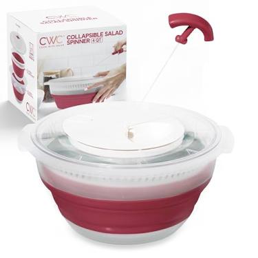 Imagem de COOK WITH COLOR Girador de salada dobrável – Secador de alface com economia de espaço de 4 litros com escorredor dobrável dobrável ótimo para lavar e secar frutas e legumes (rosa)
