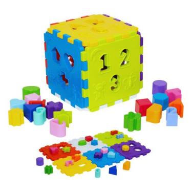 Imagem de Bloco Brinquedo Educativo Interativo Cubo Encaixar Didatico Infantil B