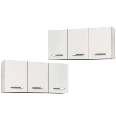 Imagem de Kit 2 Armários Aéreos De Cozinha Honduras 120cm 3 Portas - Lumil Móveis Branco