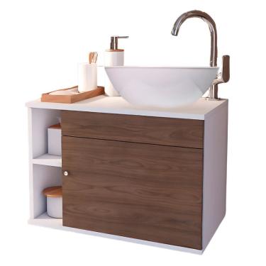 Imagem de Conjunto Gabinete para Banheiro Completo com Cuba Itália  Marrom/Branco