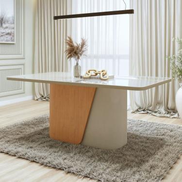 Imagem de Mesa de Jantar Retangular 78cm x 170cm x 90cm Maxi Tampo com Vidro Amêndoa Clean/Off White