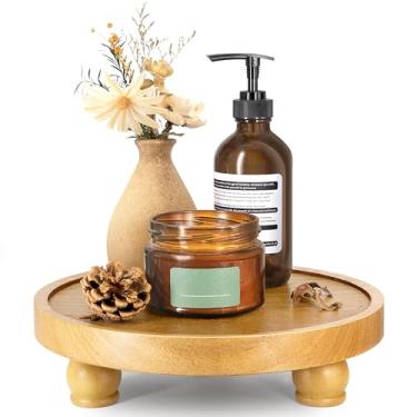 Imagem de EOSAHR Suporte Redondo De Madeira Estilo Fazenda, Pedestal Com Bandeja Para Decoração Banheiro E Pia Cozinha, Decorativo Cupcake, Vela Esponja (Marrom Claro)