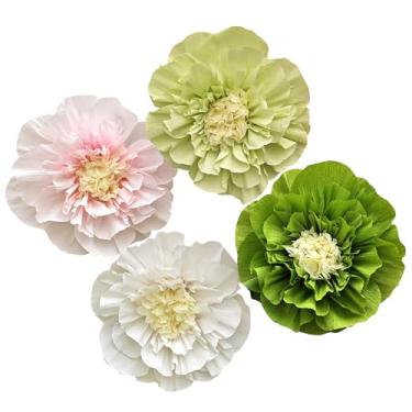 Imagem de Mybbshower Flor De Papel Crepom Para Parede Psprt Decoração Pom Festa Aniversário Meninas Pano Fundo Chá Bebê Quarto Pacote Com 4 (Amarelo Blush Branco)