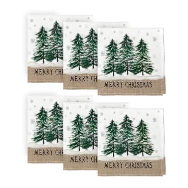 Imagem de Horaldaily Guardanapos De Pano Natal 18 X 18", Pinheiro, Neve, Decoração Para Jantar, Conjunto Lavável Com 6
