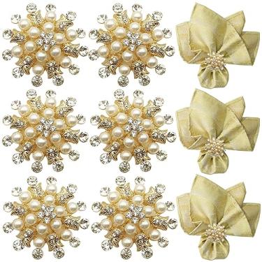 Imagem de Tverghvad Conjunto De 6 Anéis Guardanapo Com Flores Douradas, Suporte Strass Brilhantes Para Casamentos, Jantares, Festas, Decoração Natal, Peças