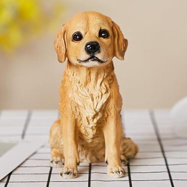 Imagem de FWYANZH Estátua realista de Golden Retriever, escultura de cão de guarda de resina para decoração de casa e jardim, estatueta de animal realista, amarela, 9,5 * 17 * 17 cm