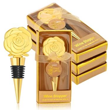 Imagem de 30 peças de rolhas de vinho de flor de rosa para lembrancinhas de casamento, chá de panela, presentes de festa para convidados, decorações de lembrança, lembranças para convidados (dourado)