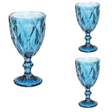 Imagem de 2 Taças Diamante Copos Vidro Azul Bico De Jaca 300ml