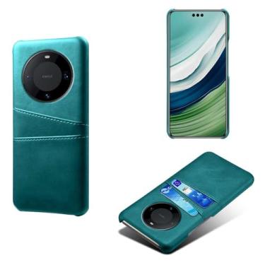 Imagem de Capas Compatível com HUAWEI MATE 60 Pro+,Caso de couro PU-Tampa de telefone a prova de choque com 2 slots de cartão,Proteção anti-impressão digital e anti-gota-Green