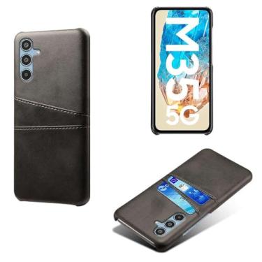 Imagem de Capas Compatível com Samsung Galaxy M35 5G,Caso de couro PU-Tampa de telefone a prova de choque com 2 slots de cartão,Proteção anti-impressão digital e anti-gota-Black