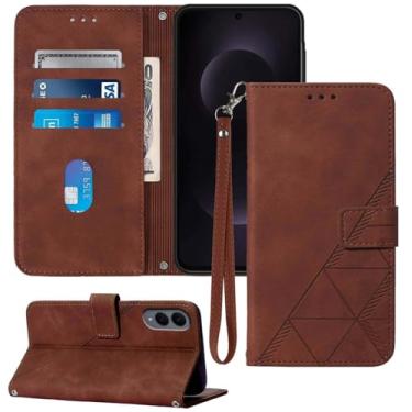 Imagem de Moment Dextrad Capa carteira para celular S25 Edge, compartimento para cartão com alça de pulso TPU para proteção interna, capa flip de couro PU para Samsung Galaxy S25 Edge (marrom)