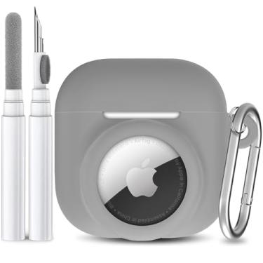 Imagem de LDSXAY Capa de silicone 2 em 1 compatível com AirPod 4 e AirTag, capa protetora à prova de choque para AirPods 4ª geração com kit de limpeza e mosquetão (cinza)