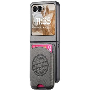 Imagem de POYUFRG Capa magnética para Motorola Razr 60 Ultra/60 Pro/60, carteira destacável com porta-cartões, capa de couro leve, cinza, 60 Pro