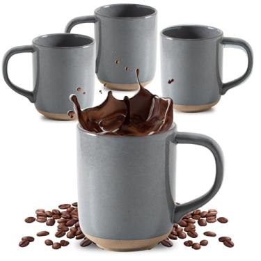 Imagem de Hasense Conjunto de 4 canecas de café, xícaras de café de 350 ml, com alça e padrões salpicados para homens e mulheres, conjunto de xícaras de café de porcelana vintage para chá, cacau, leite, latte e