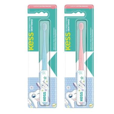 Imagem de Kit 2 Escovas Dentais Infantil Bebês 0 a 6 meses Cerdas Extra Macia Ke