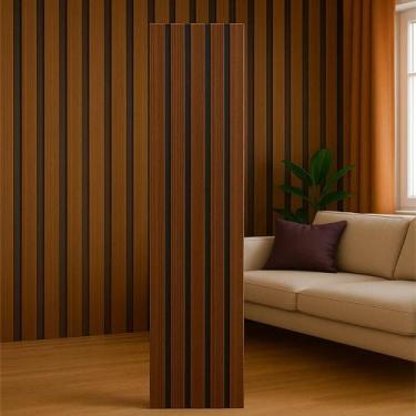 Imagem de 10 Placas Adesivas Painel Madeira Ripada 90x16 Montável MDF Freijó, Im