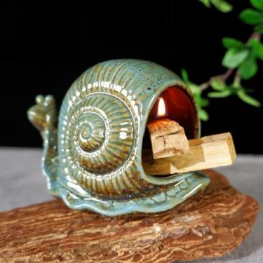 Imagem de MOUGIGI Porta-caracol de cerâmica azul Palo Santo – Chiminé elegante para sálvia, cones de incenso e velas – ideal para meditação, ioga, altar e decoração de casa – Fácil de limpar para uma